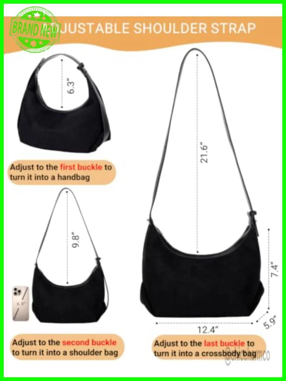 Faux Suede Hobo Bag with Adjustable Strap, 3-Way Carry, Medium